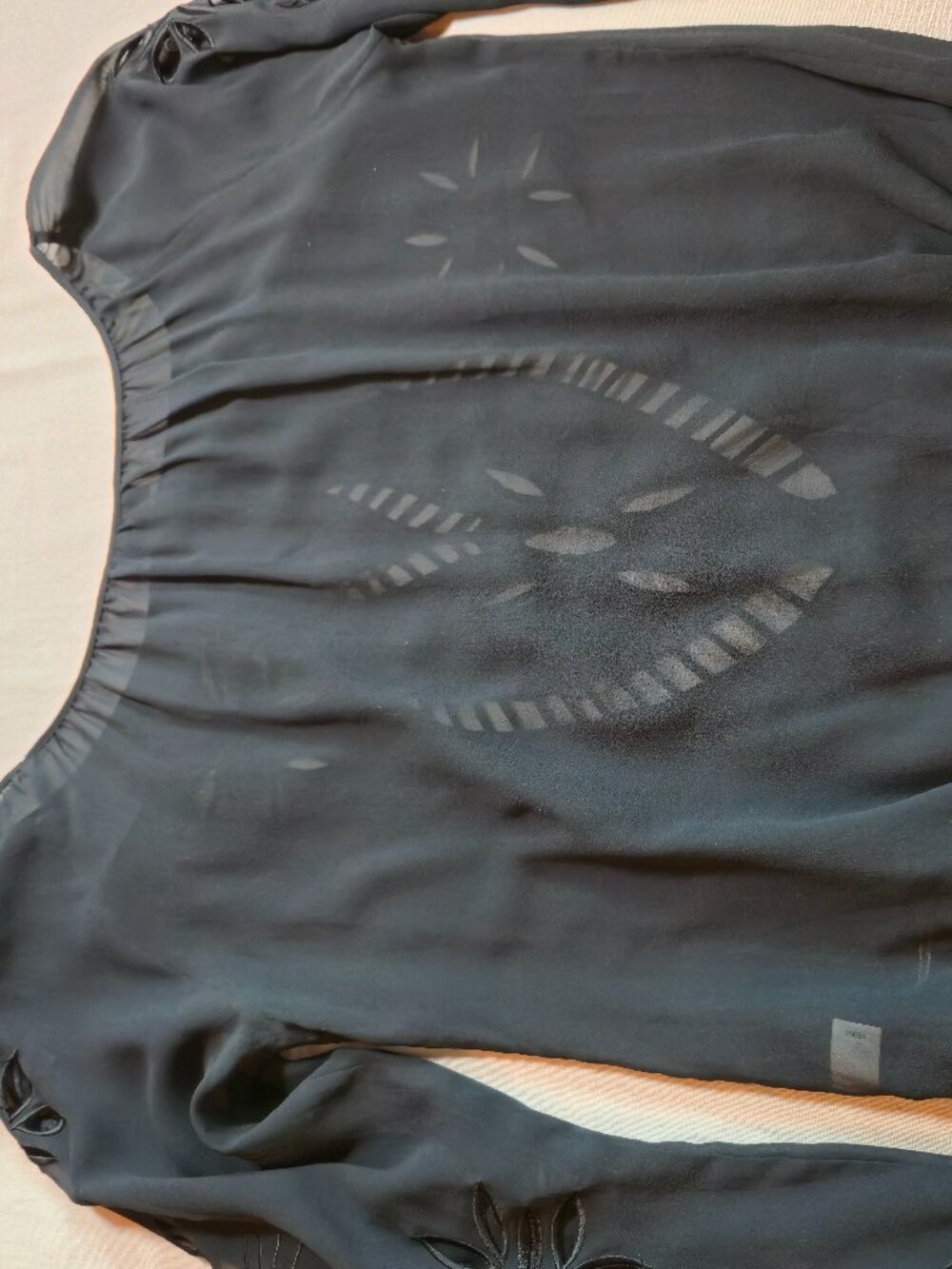 The Limited 100% Silk Black Embroidered Blouse Sheer with Cutouts size L Boho - Picture 15 of 16